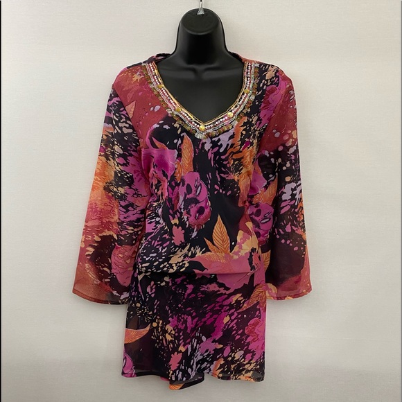 Kaktus Tops - Kaktus Multicolor Sheer Sequin Blouse Size XL H-66